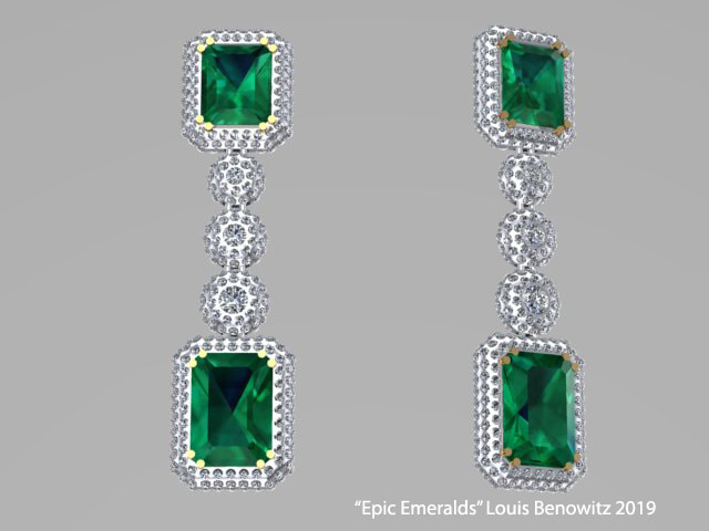 Custom emerald and diamond earrings